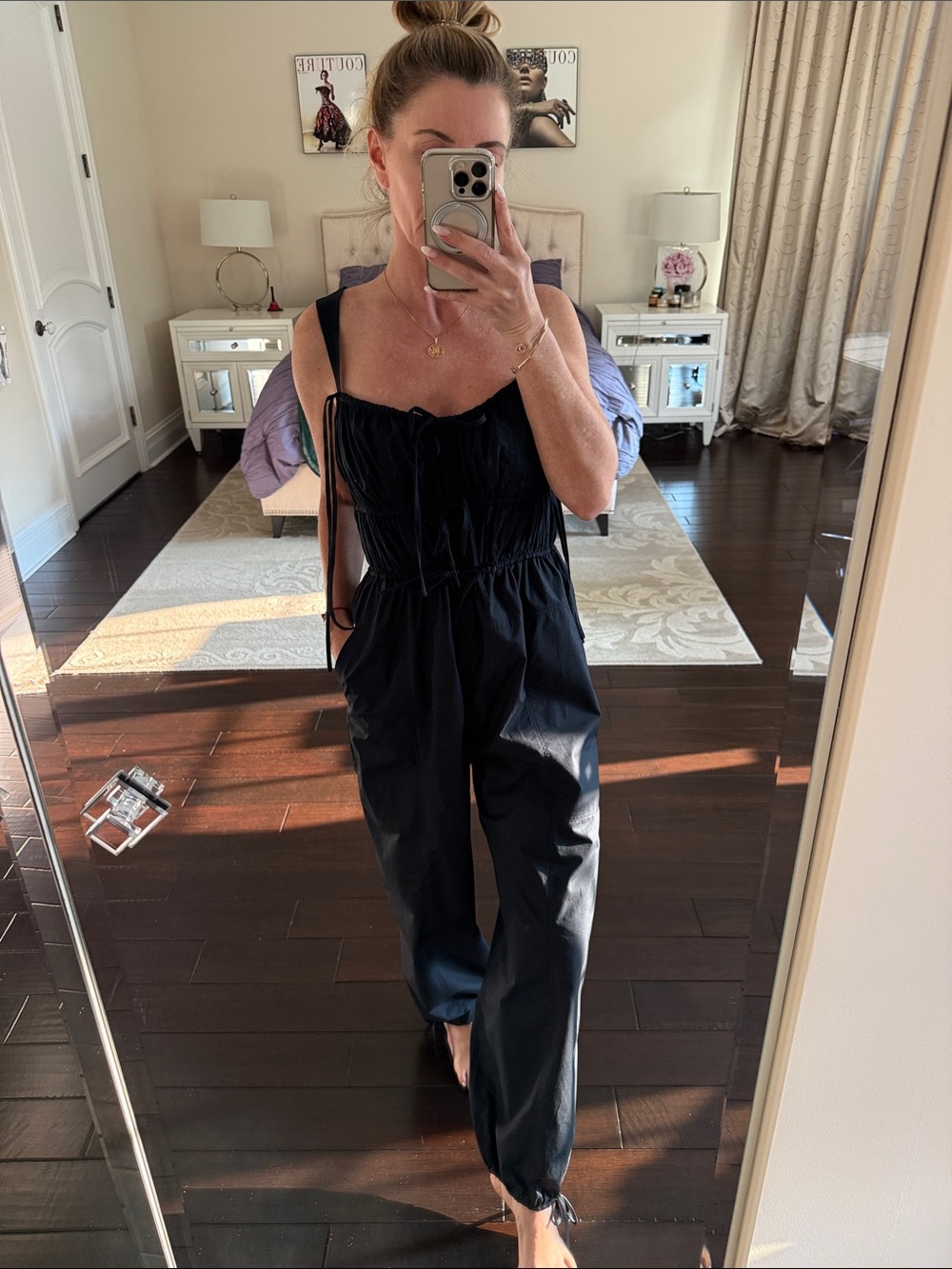 Ulla Johnson Black Sleeveless Drawstring Hem Jumpsuit